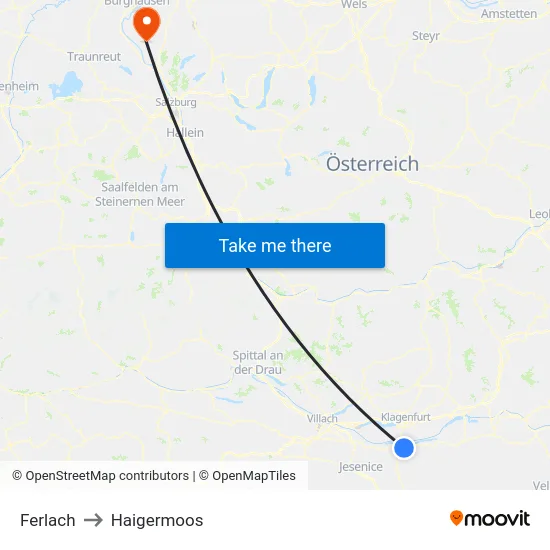 Ferlach to Haigermoos map