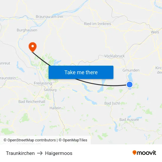 Traunkirchen to Haigermoos map