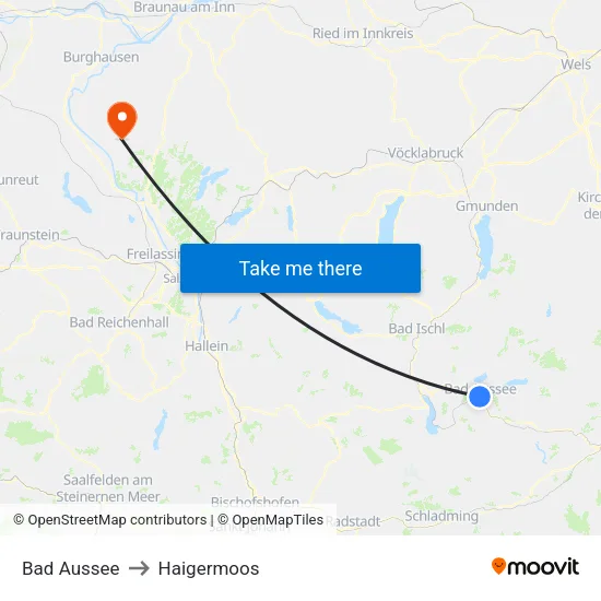 Bad Aussee to Haigermoos map