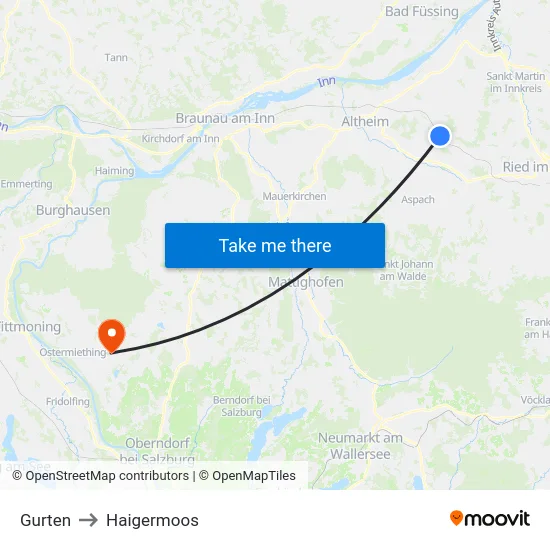 Gurten to Haigermoos map