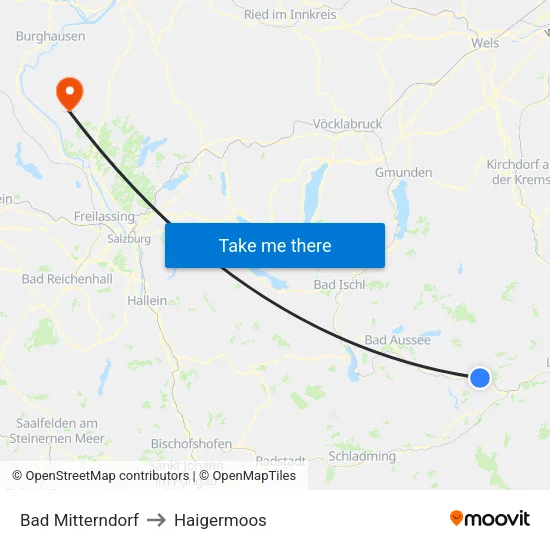 Bad Mitterndorf to Haigermoos map