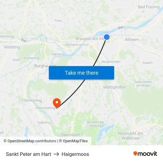 Sankt Peter am Hart to Haigermoos map