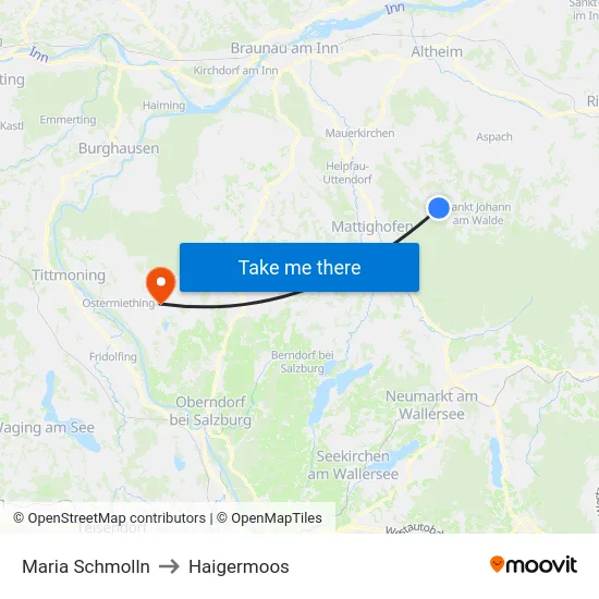 Maria Schmolln to Haigermoos map
