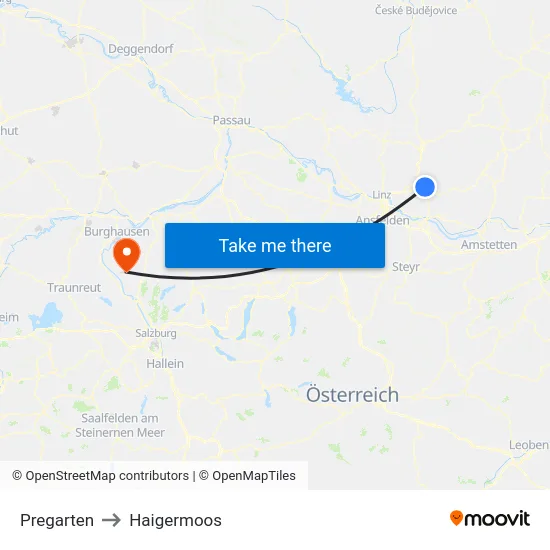 Pregarten to Haigermoos map