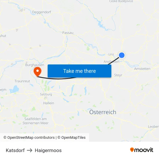 Katsdorf to Haigermoos map