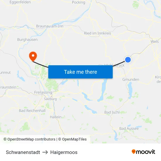 Schwanenstadt to Haigermoos map