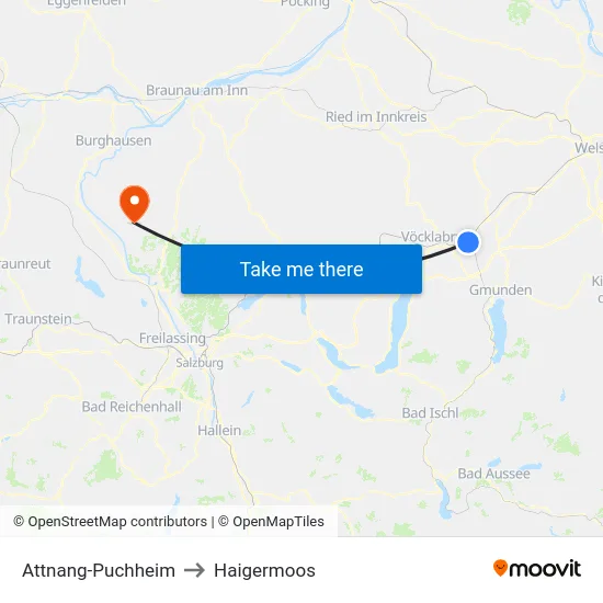 Attnang-Puchheim to Haigermoos map