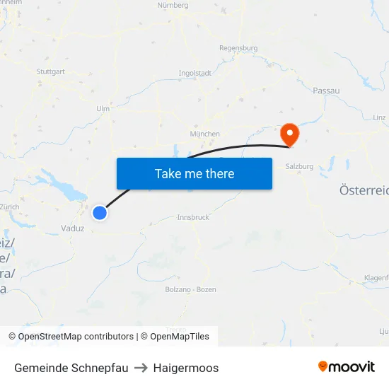 Gemeinde Schnepfau to Haigermoos map