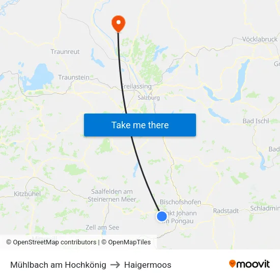 Mühlbach am Hochkönig to Haigermoos map