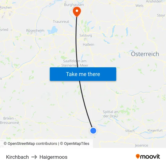 Kirchbach to Haigermoos map