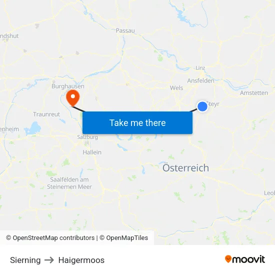 Sierning to Haigermoos map