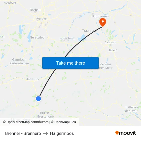 Brenner - Brennero to Haigermoos map