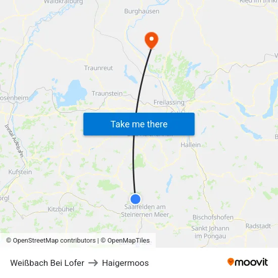 Weißbach Bei Lofer to Haigermoos map