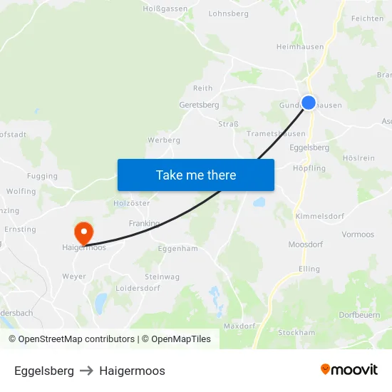 Eggelsberg to Haigermoos map