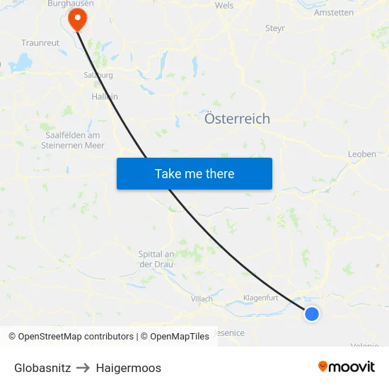 Globasnitz to Haigermoos map