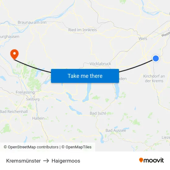 Kremsmünster to Haigermoos map