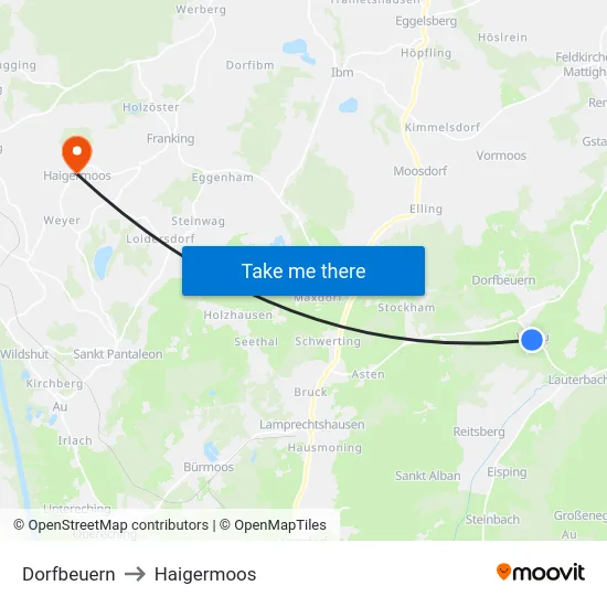 Dorfbeuern to Haigermoos map