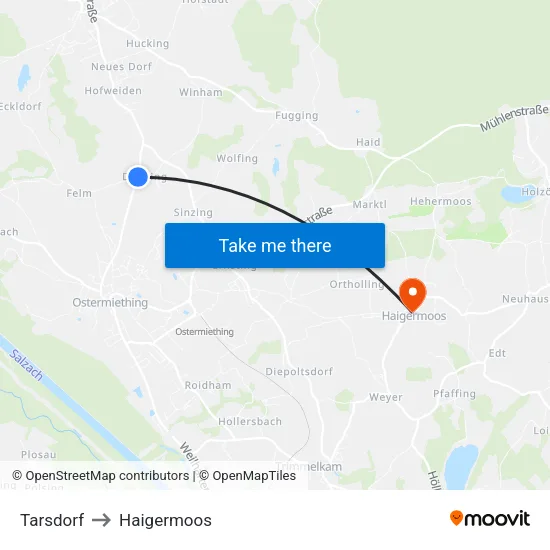 Tarsdorf to Haigermoos map