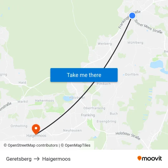 Geretsberg to Haigermoos map