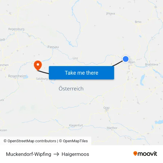 Muckendorf-Wipfing to Haigermoos map
