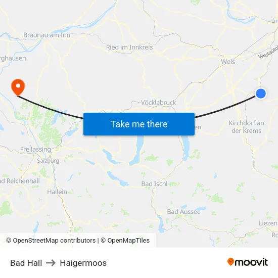 Bad Hall to Haigermoos map