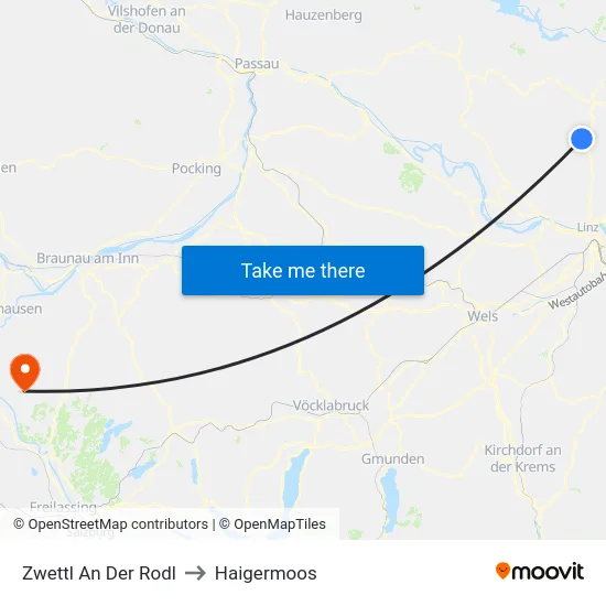 Zwettl An Der Rodl to Haigermoos map