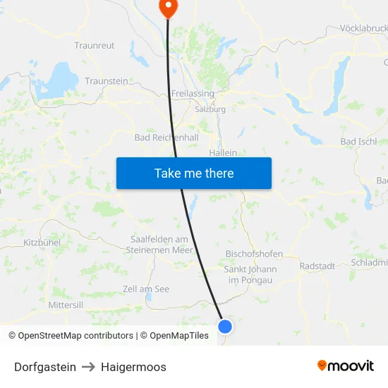 Dorfgastein to Haigermoos map