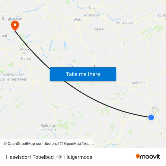 Haselsdorf-Tobelbad to Haigermoos map