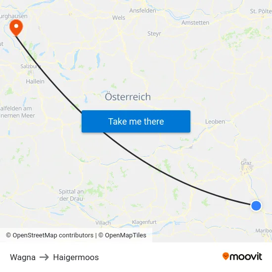 Wagna to Haigermoos map
