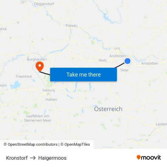 Kronstorf to Haigermoos map