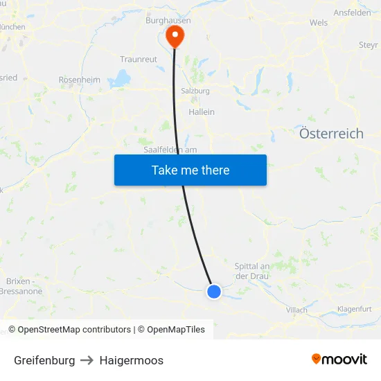 Greifenburg to Haigermoos map