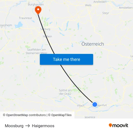 Moosburg to Haigermoos map