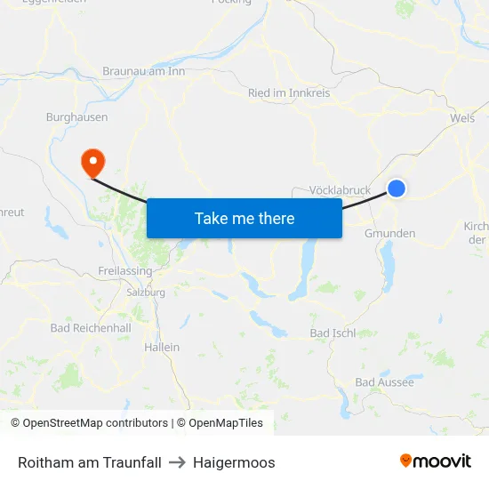 Roitham am Traunfall to Haigermoos map