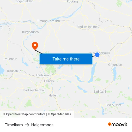 Timelkam to Haigermoos map
