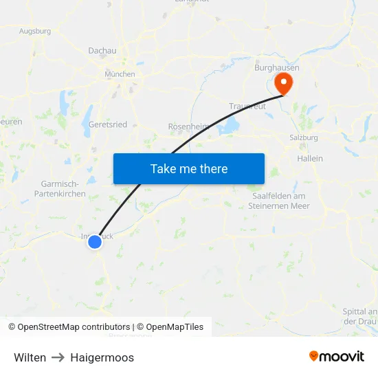 Wilten to Haigermoos map