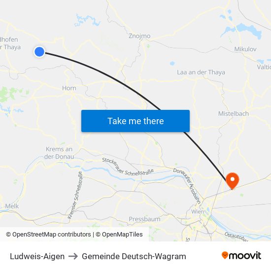 Ludweis-Aigen to Gemeinde Deutsch-Wagram map
