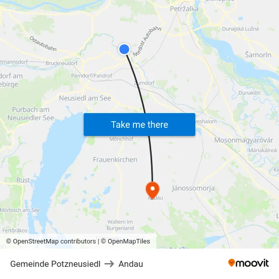Gemeinde Potzneusiedl to Andau map