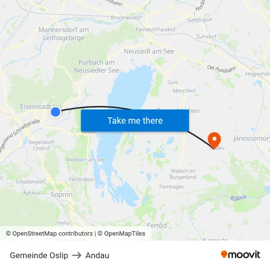 Gemeinde Oslip to Andau map