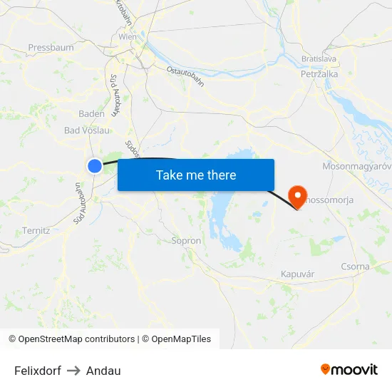 Felixdorf to Andau map