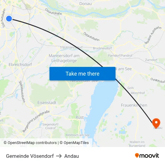 Gemeinde Vösendorf to Andau map