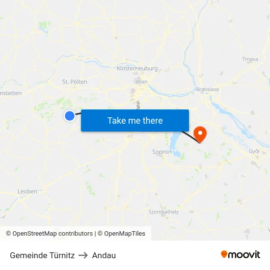 Gemeinde Türnitz to Andau map