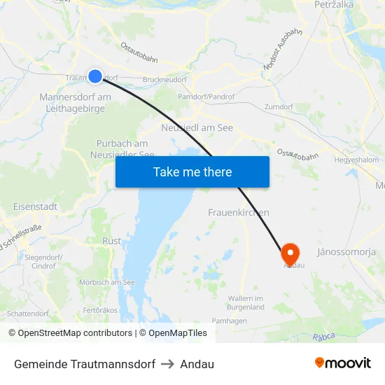 Gemeinde Trautmannsdorf to Andau map