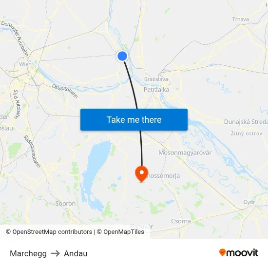 Marchegg to Andau map