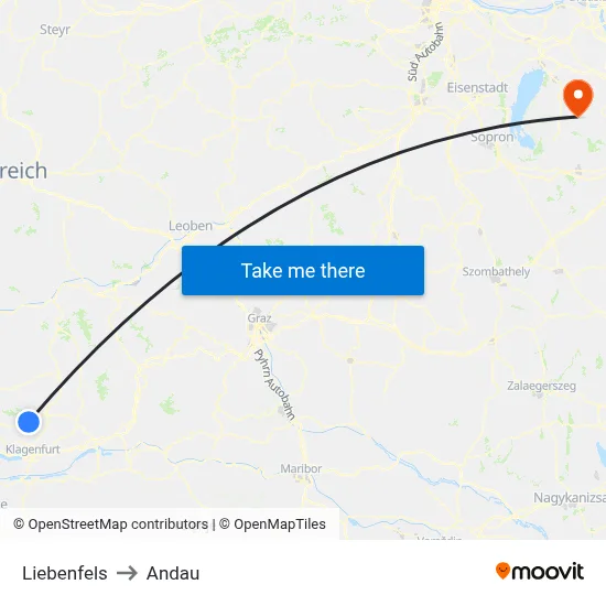 Liebenfels to Andau map