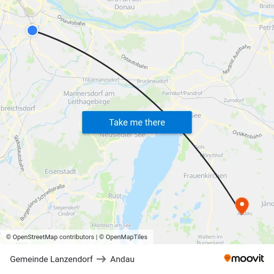 Gemeinde Lanzendorf to Andau map