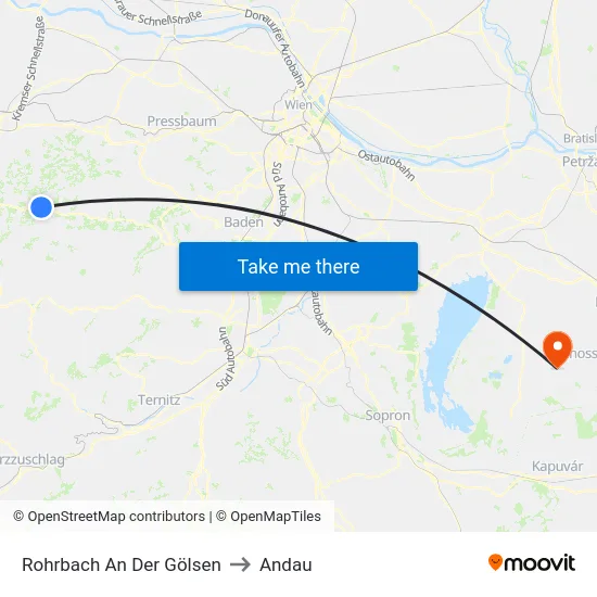 Rohrbach An Der Gölsen to Andau map