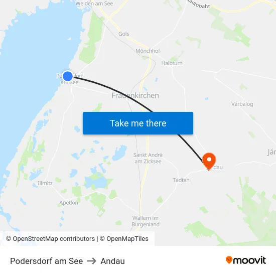 Podersdorf am See to Andau map