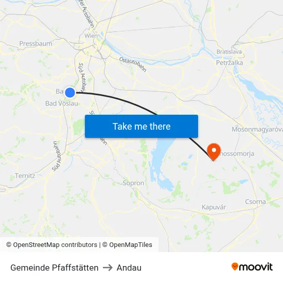 Gemeinde Pfaffstätten to Andau map