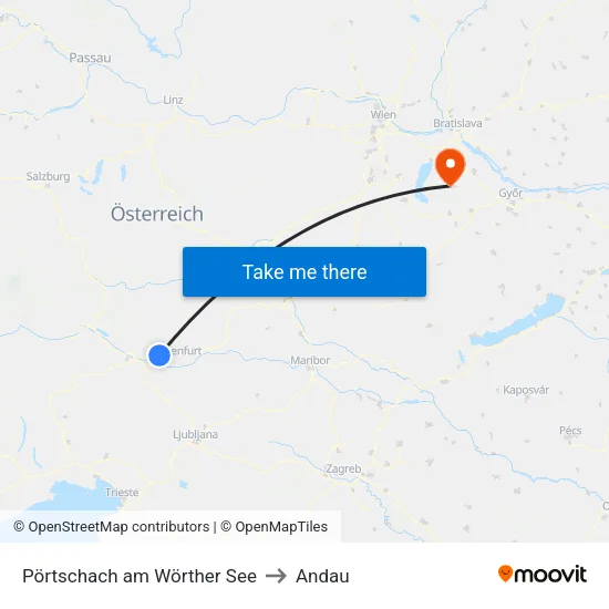 Pörtschach am Wörther See to Andau map