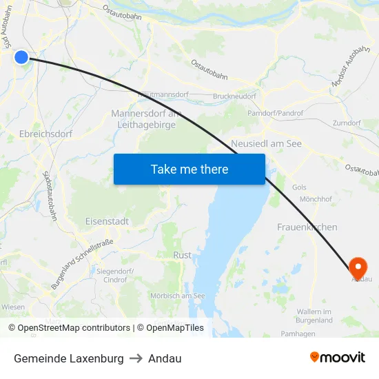 Gemeinde Laxenburg to Andau map